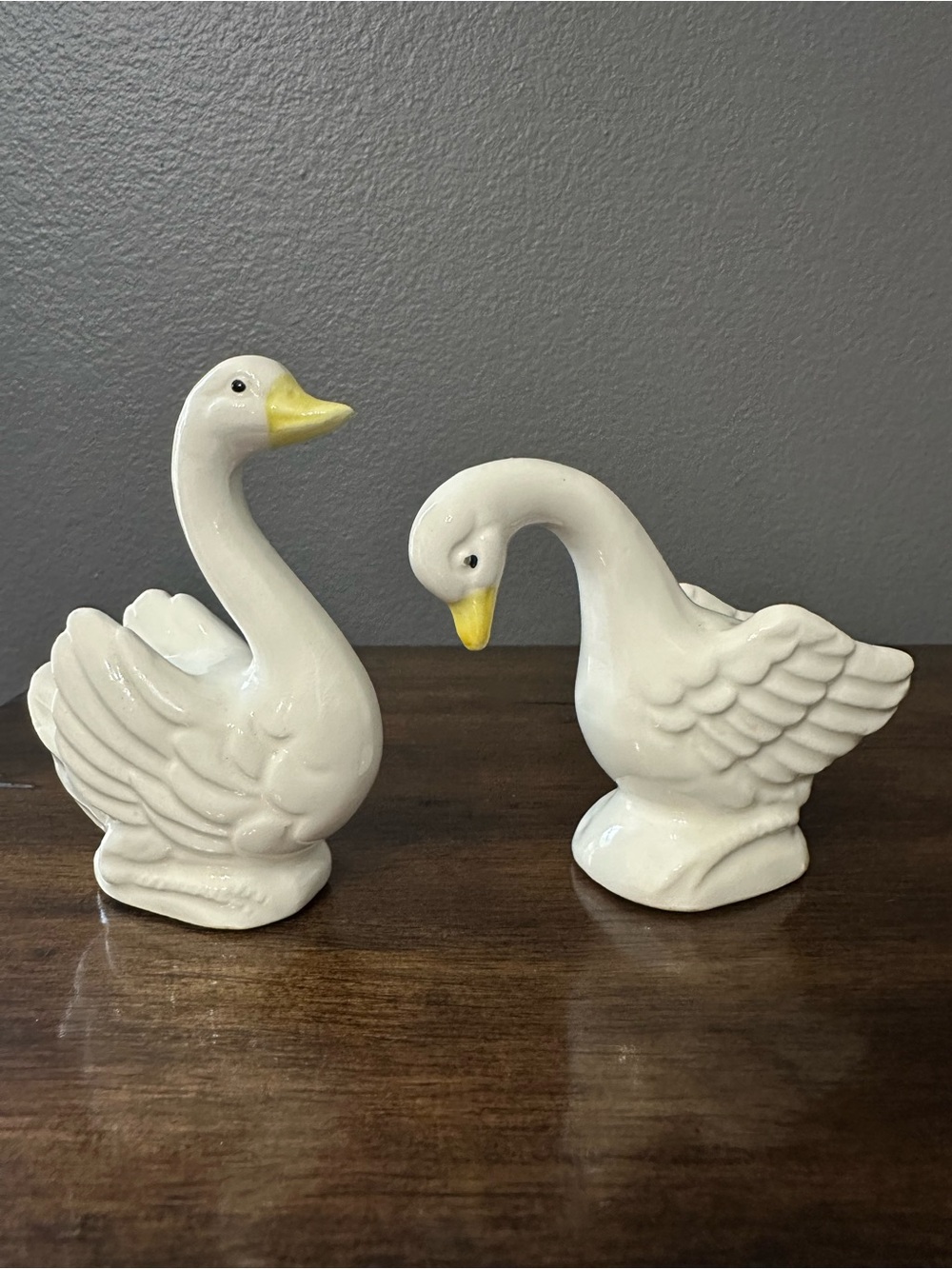 Vintage Ceramic Swan Pair - White with Yellow Beaks